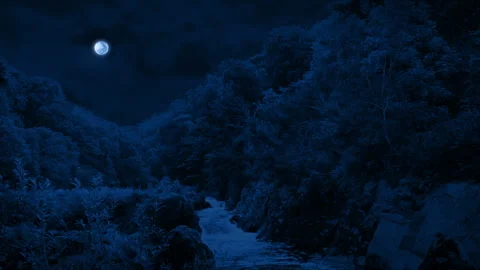 River Through Ancient Valley In The Moonlight Stock Footage 270596201