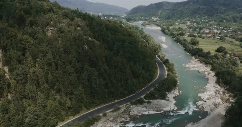 River through Carpathian mountains Stock Footage 136856261