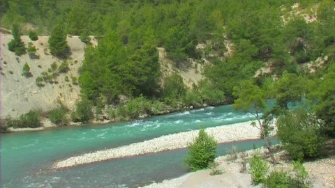 River through the mountains and flowing water 스톡 동영상 104538485