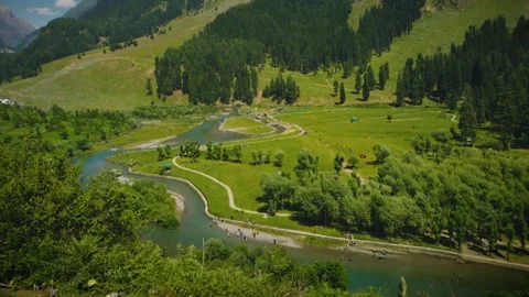 River through the mountains, drone shot, Landscape nature background Video stock 280951983