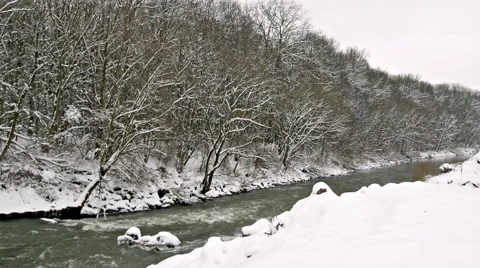 River Through the Winter Forest Stock Footage 46309165