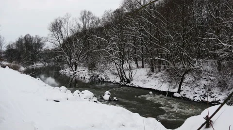 River Through the Winter Forest Stock Footage 46310773