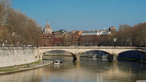 River Tiber and a bridge. Rome, Italy Stock Footage 309014685