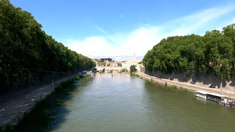 The River Tiber in front of the Dome of San Pietro - 4K - ProRes Stock Footage 157646858