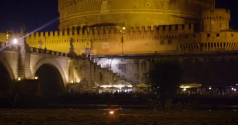 River Tiber nighttime view of Castel Sant Angelo Video stock 94040649