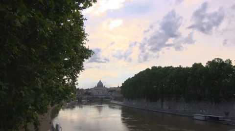 River Tiber, Rome - looking towards Vatican City Stock Footage 40106278