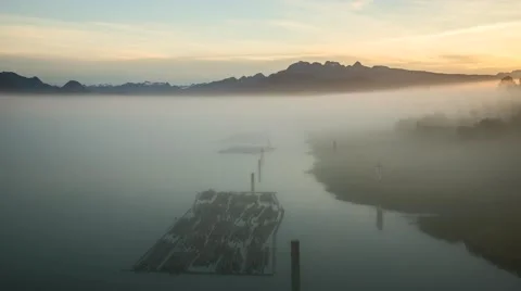 River Time Lapse From Bridge with Moving Fog Stock Footage 50589191