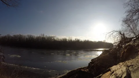 The river, timelapse, ice, tree, winter Stockbeeldmateriaal 121170333