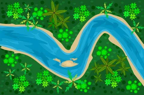River top view on forest background. Stock Illustration