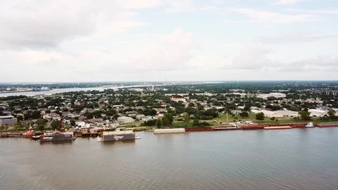 River Town Aerial Stock Footage 99665725