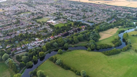 River Town Aerial View Video stock 77681518