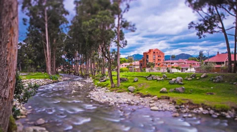 River, town and  mountans  view. Background. Cuenca, Ecuador. 4k time lapse Stock Footage 63855070