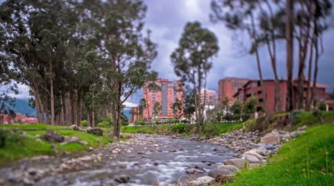 River, town and  mountans  view. Background. Cuenca, Ecuador. 4k time lapse Stock Footage 63855900