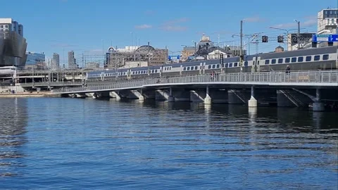 River &amp; Train on Bridge --> 4K Stock Footage 188202200