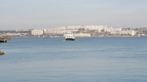 River tram sails on the Bay of the Black sea Stock Footage 129771990