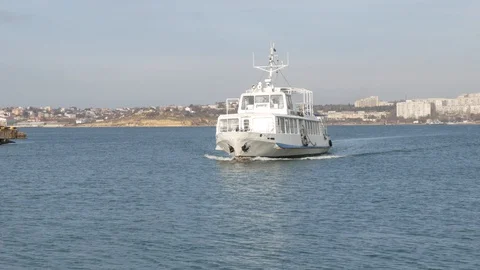River tram sails on the Bay of the Black sea Stock Footage 129772088