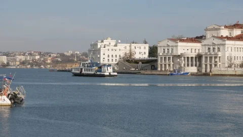 River tram sails on the Bay of the Black sea Stock Footage 129772141
