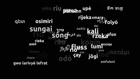 River Translated in 70 Worldwide Languages Endless Looping 3d Zooming Wordclo Stock-Footage 145198086