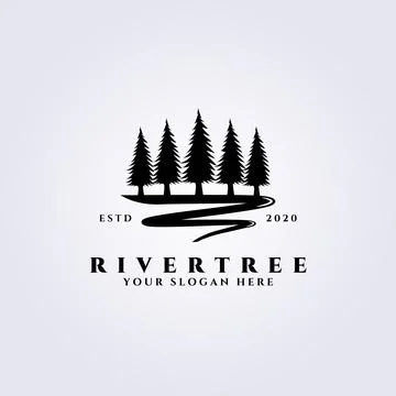 River tree logo vector illustration design, pine tree and river icon Stock Illustration