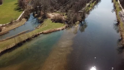 River, Tree, Riverbank, Riverside, Riverstone, Aerial, 4K Stock Footage 90528189
