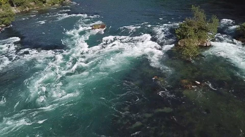 River, Tree, Riverstones, Riverbed, Aerial, Luftaufnahme, 4K Stock Footage 90357522