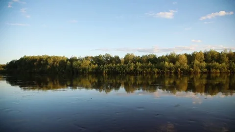 River, trees and blue sky with clouds. summer landscape Stock Footage 76766180