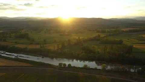 River trees and nature at sunset with aerial shot 2 Stock Footage 293997419