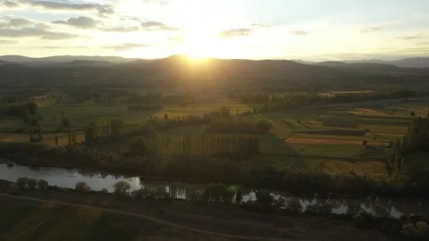 River trees and nature at sunset with aerial shot Stock Footage 293997447