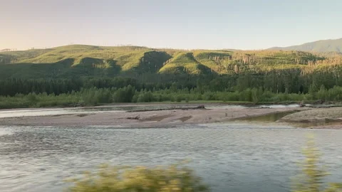 River, Trees, Rocky Mountains Stock Footage 156973632