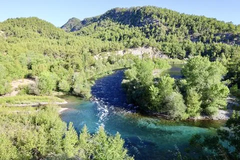 River trees sky.Clear river trees Stock Photos