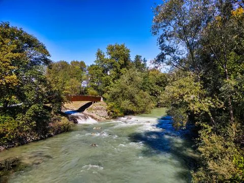 River tributary with a bridge Stock Photos