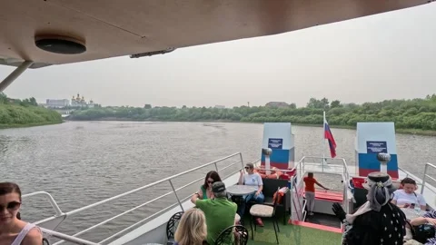 River trip on a steamboat, boat, excursion with a merchant's wife, river tour Stock Footage 249896158