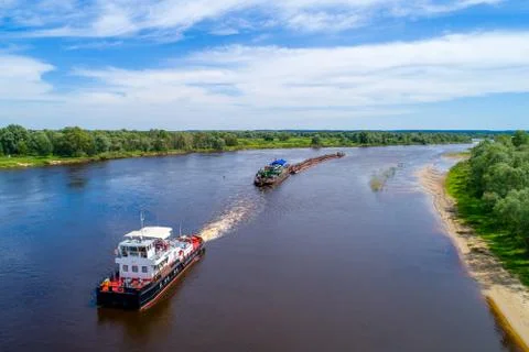 River tugboat with cargo Stock Photos