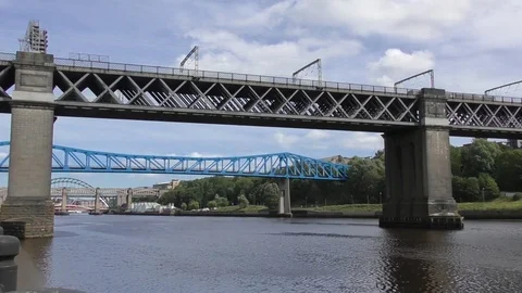 River Tyne Bridges train crossing Stock Footage 80758889