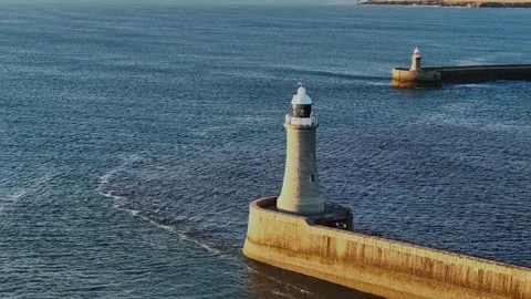 River Tyne North Pier Lighthouse Orbiting Shot No3 Stock Footage 247994192