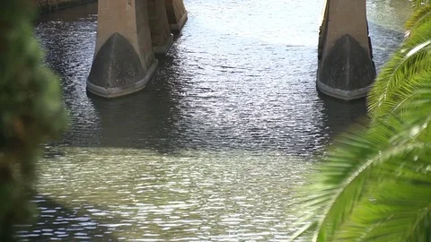 River under bridge in the city Stock Footage 128350020