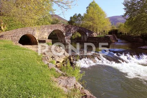 River under a bridge Stock Photos