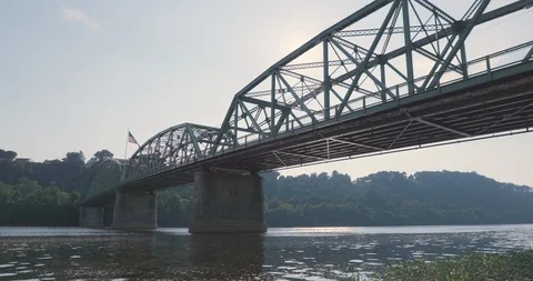 River Underneath Metal Bridge Stock Footage 92322003
