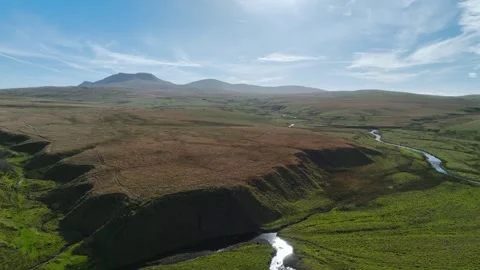 River Usk and Black Mountain, Brecon Beacons National Park, Wales, England Stock-Footage 292460232