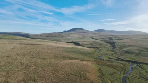 River Usk and Black Mountain, Brecon Beacons National Park, Wales, England Stock Footage 292460451