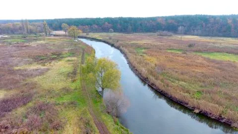 River in the valley, arc of river, river from height Stock Photos