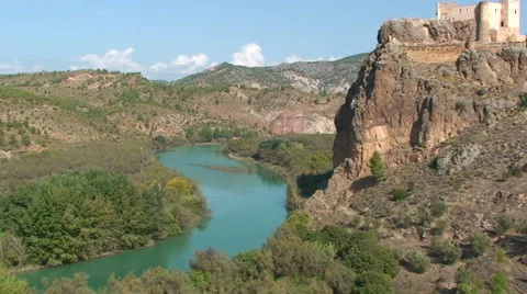 River valley with a castle on the hill Video stock 50078829