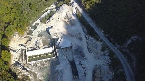 River valley at electrical dam Stock Footage 129331582