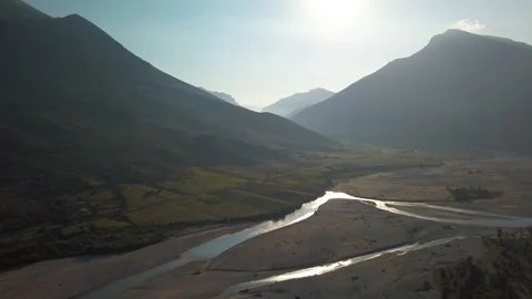 River valley with flatlands and forest Stock Footage 129200806