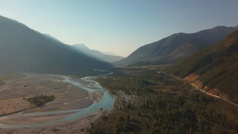 River valley with flatlands and forest Stock-Footage 129201483