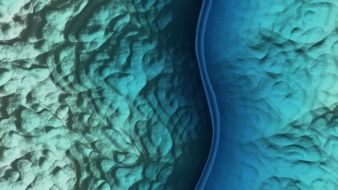 River Valley Floodplain Terrain Model Water Mask Blue Elevation Ramp Nadir Video stock 343381791