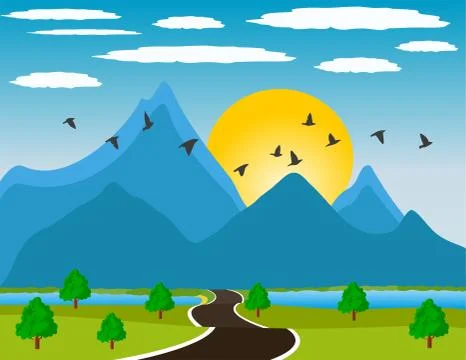River valley at sunset Stock Illustration