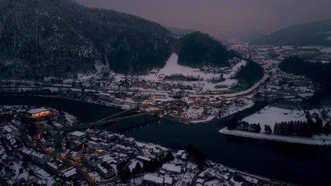 River valley town in winter Video stock 327584245