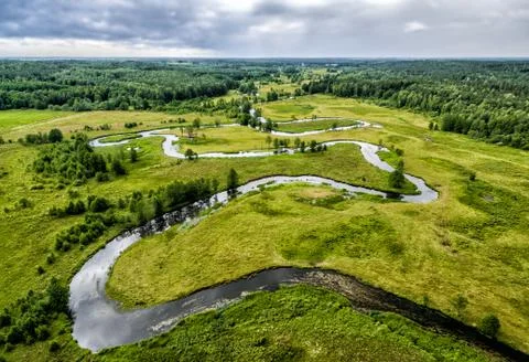 The river valley, the upper view from the drone Stock Photos