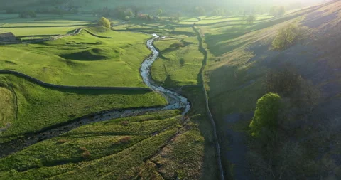 River in a valley in Yorkshire Dales Stock Footage 335276215